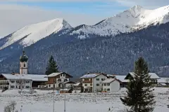Church in Krün with mountains beyond